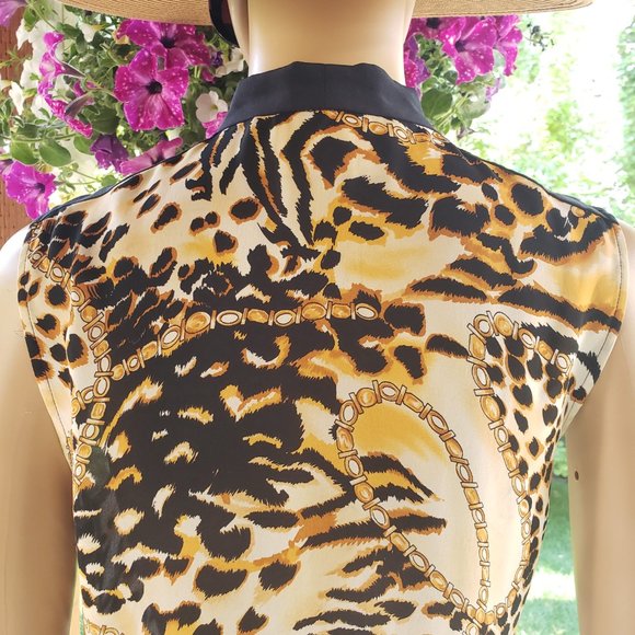 REBECCA MINKOFF! 100% silk sleeveless animal print with bow tie - Picture 12 of 14